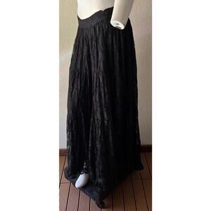 VTG Y2K Black Lace Maxi Skirt Tiered Dark Fairy Romantic Goth Witchy Whimsigoth